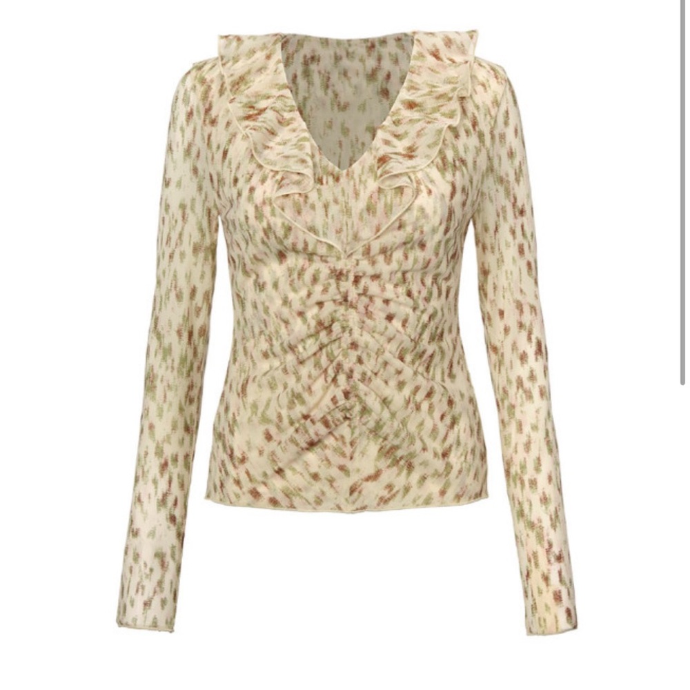 Cabi Dapple Top cream, Olive and brown. XL